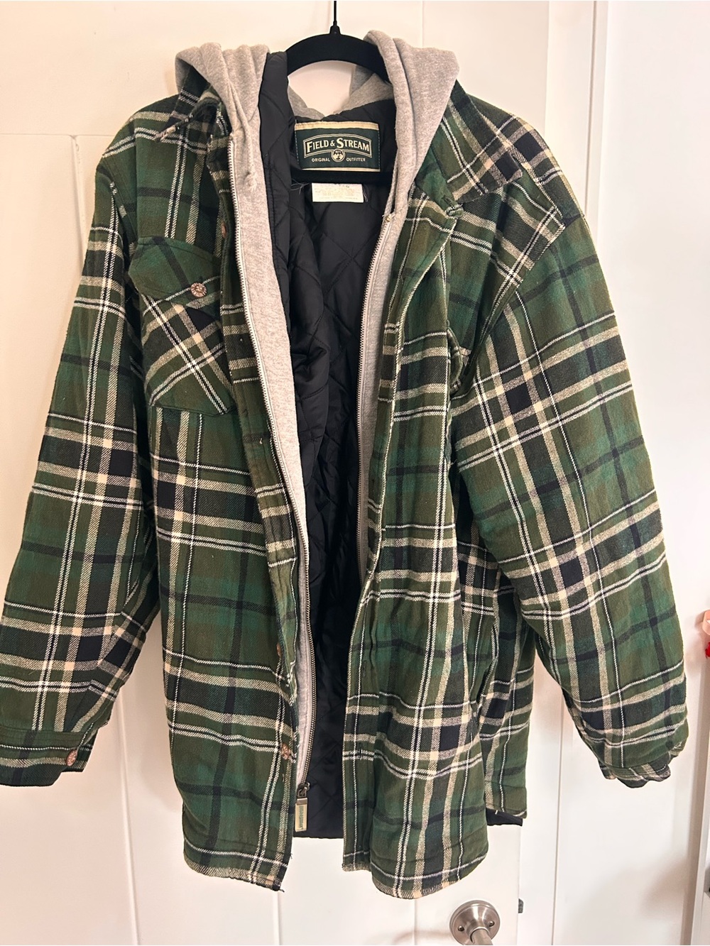 Field & Stream Green Plaid Hooded Quilted Jacket